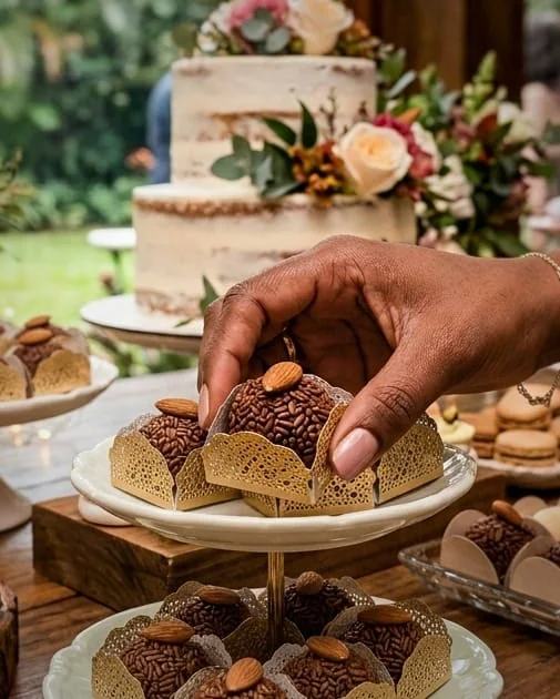 Colocação de Doces na Mesa do Bolo